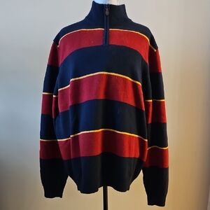 Brooks Brothers Red and Black Striped Zip-Up Sweater